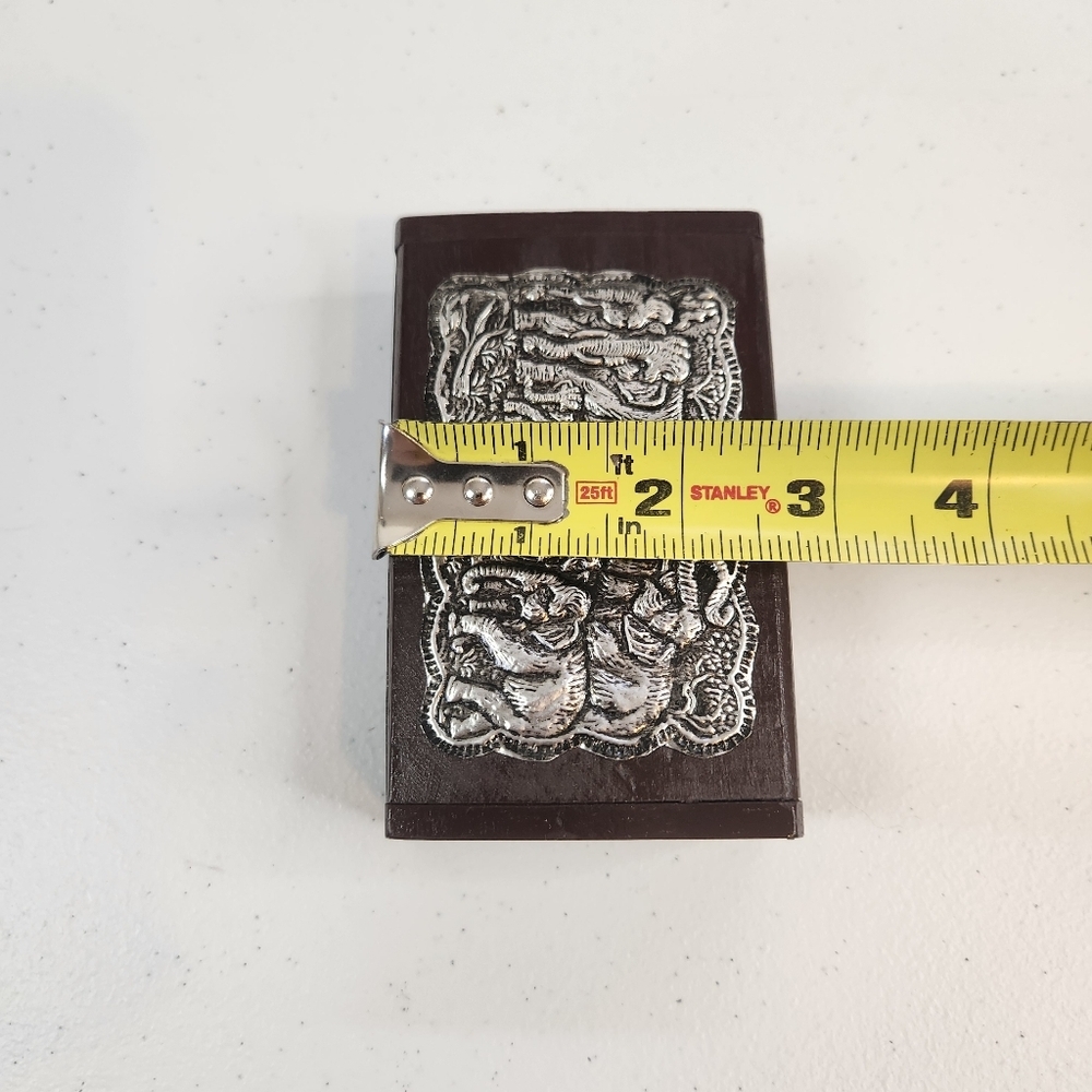 Vintage Elephant Silver Tone Wood Trinket Box Eclectic Boho Home Decor - Picture 5 of 7